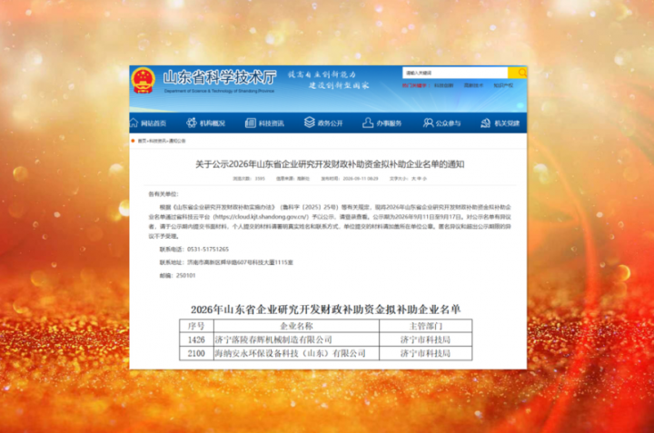 山东融汇集团两家企业入选山东省研究开发财政补助名单